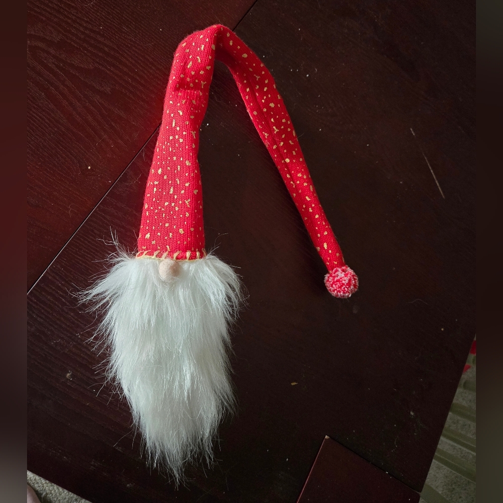 Red Christmas Gnome Wine Bottle Decoration